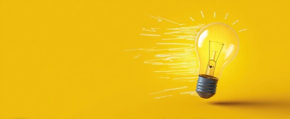 The Light Bulb with Motion Effect Against a Bright Yellow Background