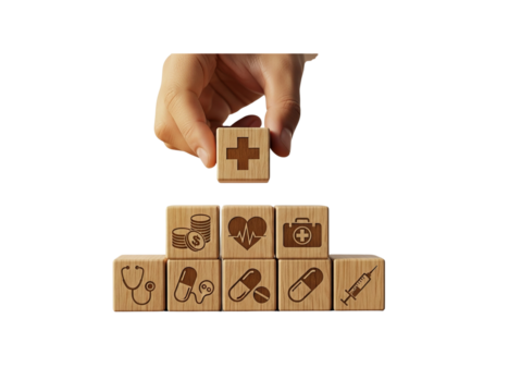 Building health and wellness one block at a time with medical icons for healthcare solutions