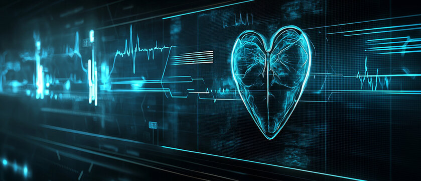 Heart Scan Data Visualization:  Digital display shows heart anatomy and vital signs