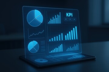 Digital KPI Dashboard With Graphs On Futuristic Screen