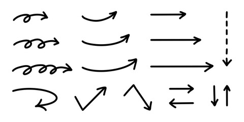ベクターのペンの手書きの矢印セット 白黒