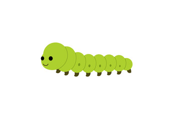 Cute Cartoon Green Caterpillar with Black Eyes and Smiling Face.