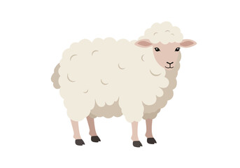 Cute Cartoon Sheep with Fluffy Coat in Profile View.