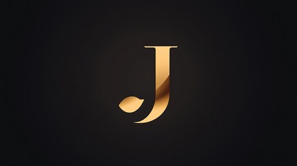 Golden Letter J Design Isolated on Dark Background Metallic Elegant Font Typeface