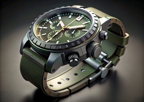 A durable militaryinspired wristwatch with a green dial khaki strap and rugged design for adventures