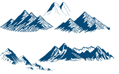 Vector Mountains on a white background. Hand drawn Mountains outline vector illustration