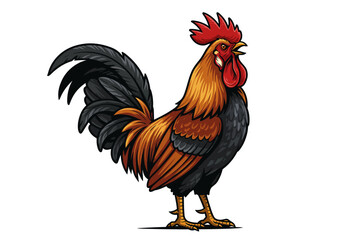 Vibrant Rooster in Profile View with Detailed Feathers and Crowing Expression.