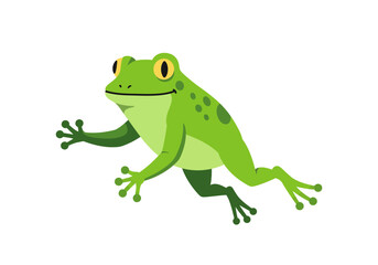 Playful Green Frog Cartoon with Yellow Eyes and Smiling Expression.