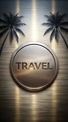 Stylish modern vertical design with metallic texture and TRAVEL lettering used for vacation promotion or travel agency template 