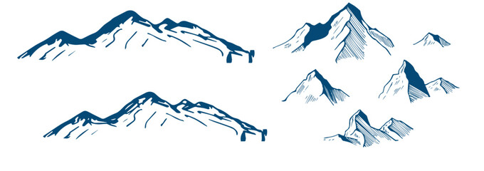 Vector Mountains on a white background. Hand drawn Mountains outline vector illustration