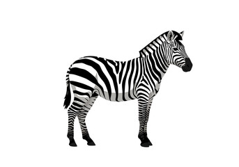 Black and White Striped Zebra in Profile View.