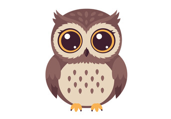 Cartoon Owl with Big Eyes Brown Feathers and Spotted Chest Illustration.