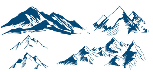Vector Mountains on a white background. Hand drawn Mountains outline vector illustration