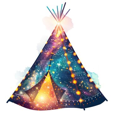 Vibrant teepee with cosmic design