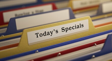 Organized file folder system with focus on today's specials category