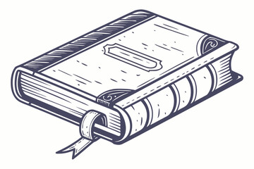 A classic hand-drawn illustration of a closed book with a bookmark, perfect for themes of knowledge, education, and storytelling.