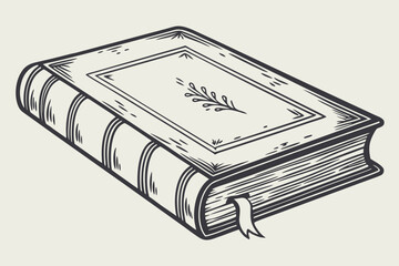 A classic hand-drawn illustration of a closed book with a bookmark, perfect for themes of knowledge, education, and storytelling.