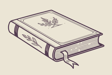 A classic hand-drawn illustration of a closed book with a bookmark, perfect for themes of knowledge, education, and storytelling.