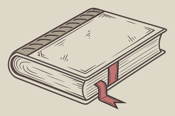 A classic hand-drawn illustration of a closed book with a bookmark, perfect for themes of knowledge, education, and storytelling.