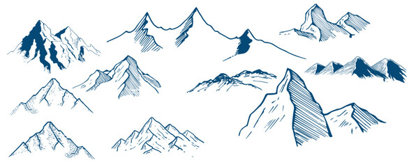 Vector Mountains on a white background. Hand drawn Mountains outline vector illustration