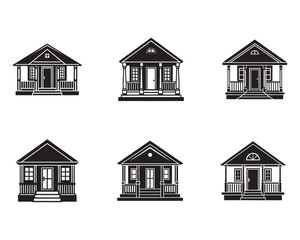 Collection of Black and White House Icons Representing Home Ownership and Architectural Styles for Real Estate and Design Projects