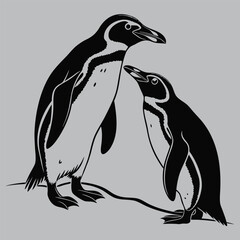 Penguin Couple Touching Beaks silhouette vector design art and illustration