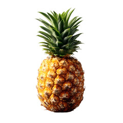 Fototapeta premium A whole ripe pineapple with green spiky leaves on top isolated on transparent background