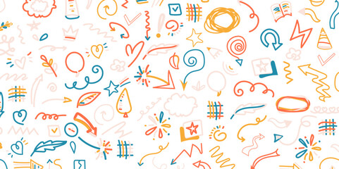 Fun colorful line doodle seamless pattern.