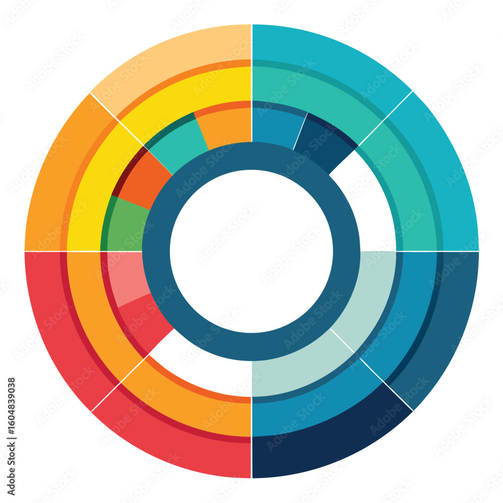 Poster abstract colorful layered pie chart diagram representing data analysis for business or financial rep