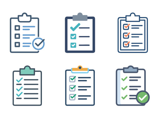 Collection of vector clipboards or checklists with check marks and checkboxes