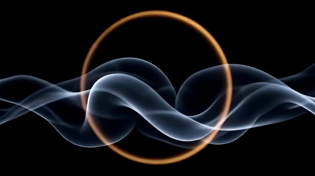 Illuminated wisps materialize and dissolve, forming a tapestry of ethereal forms as the smoke wave burst halo curl expand fluidly interacts with light, creating a serene yet dynamic visual