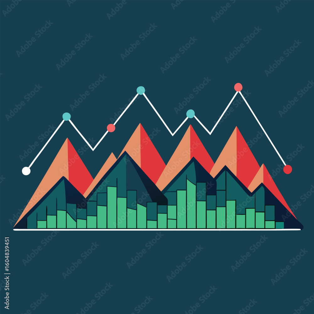 Aufkleber colorful stylized illustration depicting financial data visualization using a combination of bar gra