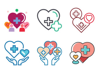 Collection of health and wellness vector icons representing care and support