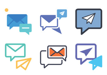 Diverse communication icons featuring paper airplanes and envelopes in various designs