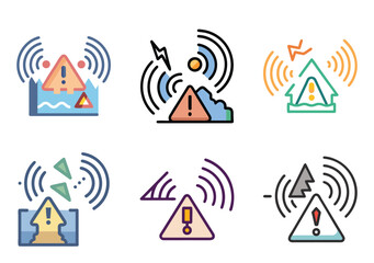 Collection of Creative Hazard Icons with Wireless Signal and Warning Triangles
