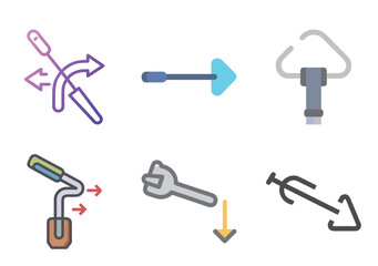 Various symbols including tools and directional arrows used to illustrate functionality