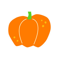 Cute hand drawn flat autumn pumpkin isolated on white background.