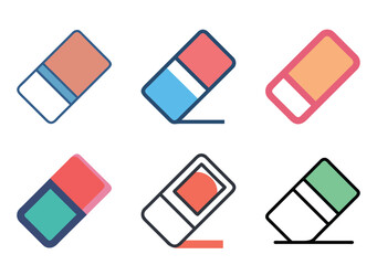 Colorful erasers in varying styles for school or office stationery supplies