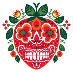 PNG Vector strawberry skull impressionism art embroidery graphics.