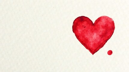 Obraz premium A hand-painted crimson heart symbol on textured off-white paper, a single drop of paint nearby