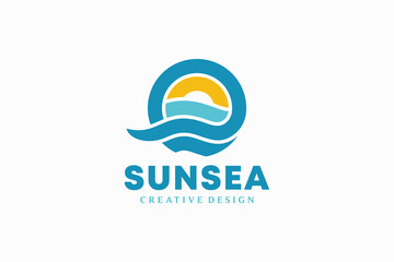 Simple modern sea sun logo vector design