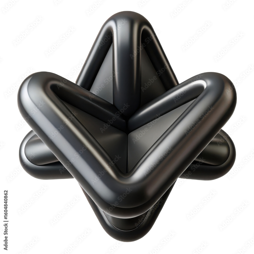 Poster abstract metallic geometric shape with smooth rounded edges and a futuristic industrial design isola