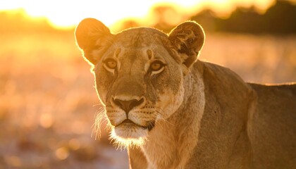 Lioness in golden sunrise