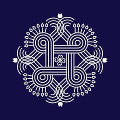 Indian Traditional and Cultural Rangoli, Alpona, Kolam, or Paisley vector line art. Bengal art India