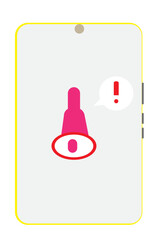 Digital warning concept vector showing mobile alert symbol with exclamation mark, used in cybersecurity, communication, or UI design themes.


