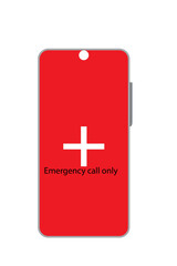 Red Mobile Screen Display with Medical Cross and Emergency Call Only Text – Flat Vector Design for Urgency, Safety, or Limited Access Signal

