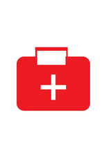 Modern Red First Aid Case with White Cross Symbol – Flat Style Medical Vector for Emergency, Health, and Hospital Design Concepts

