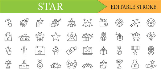 Star Outline Icons Editable Stroke Vector Set