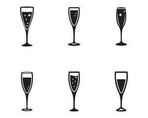 Collection of Elegant Champagne Glasses in Black and White Perfect for Celebrations and Festive Occasions