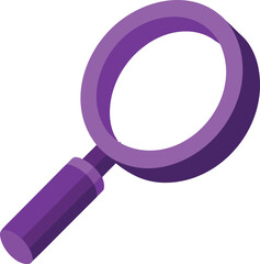 Purple isometric magnifying glass for research and discovery
